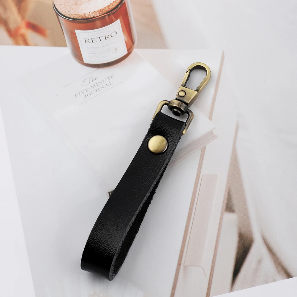 7.5cm Genuine Leather Keychain Women Men black Car Key Ring Chain Portable Auto Keys Clutch Bag Strap Wrist Bags Strap