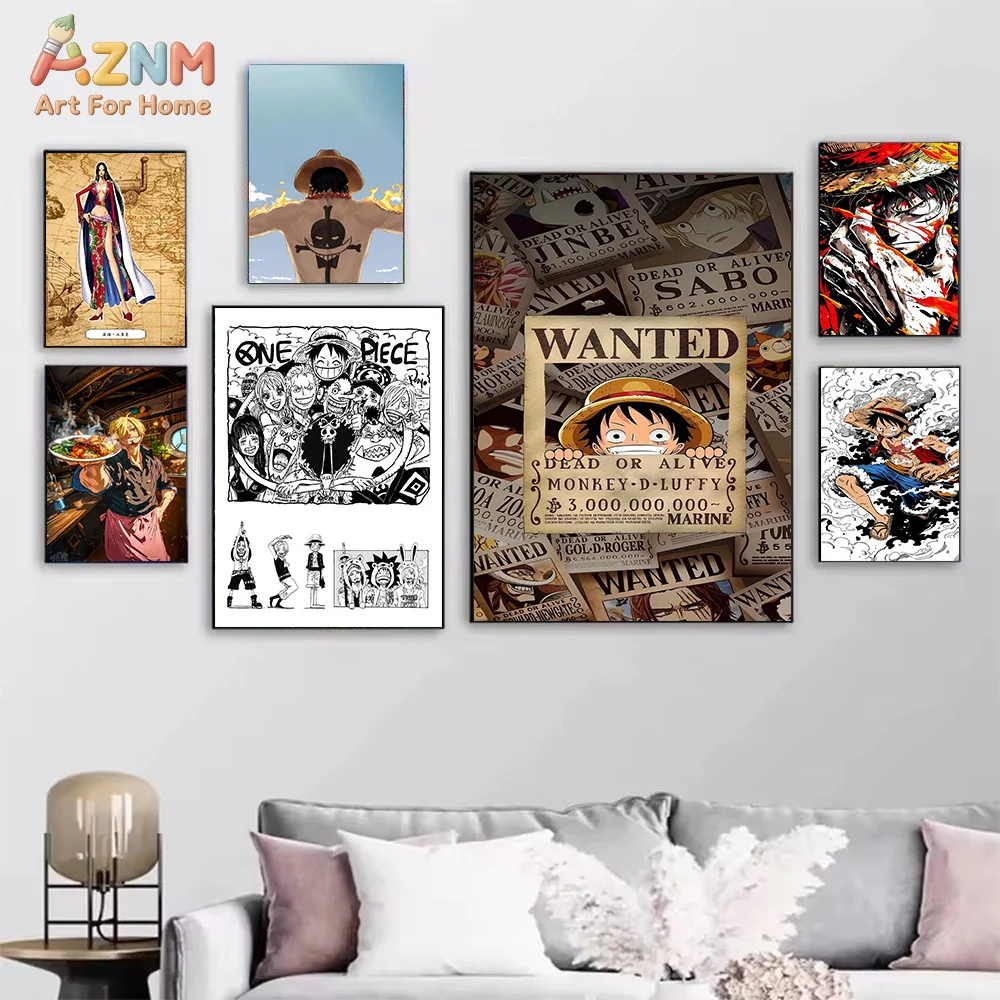 AZNM One Piece Roronoa Zoro Gear 5 Nika Luffy Sanji Hancock Wanted Poster Manga Canvas Wall Art Anime Print Unframed Canvas Pain