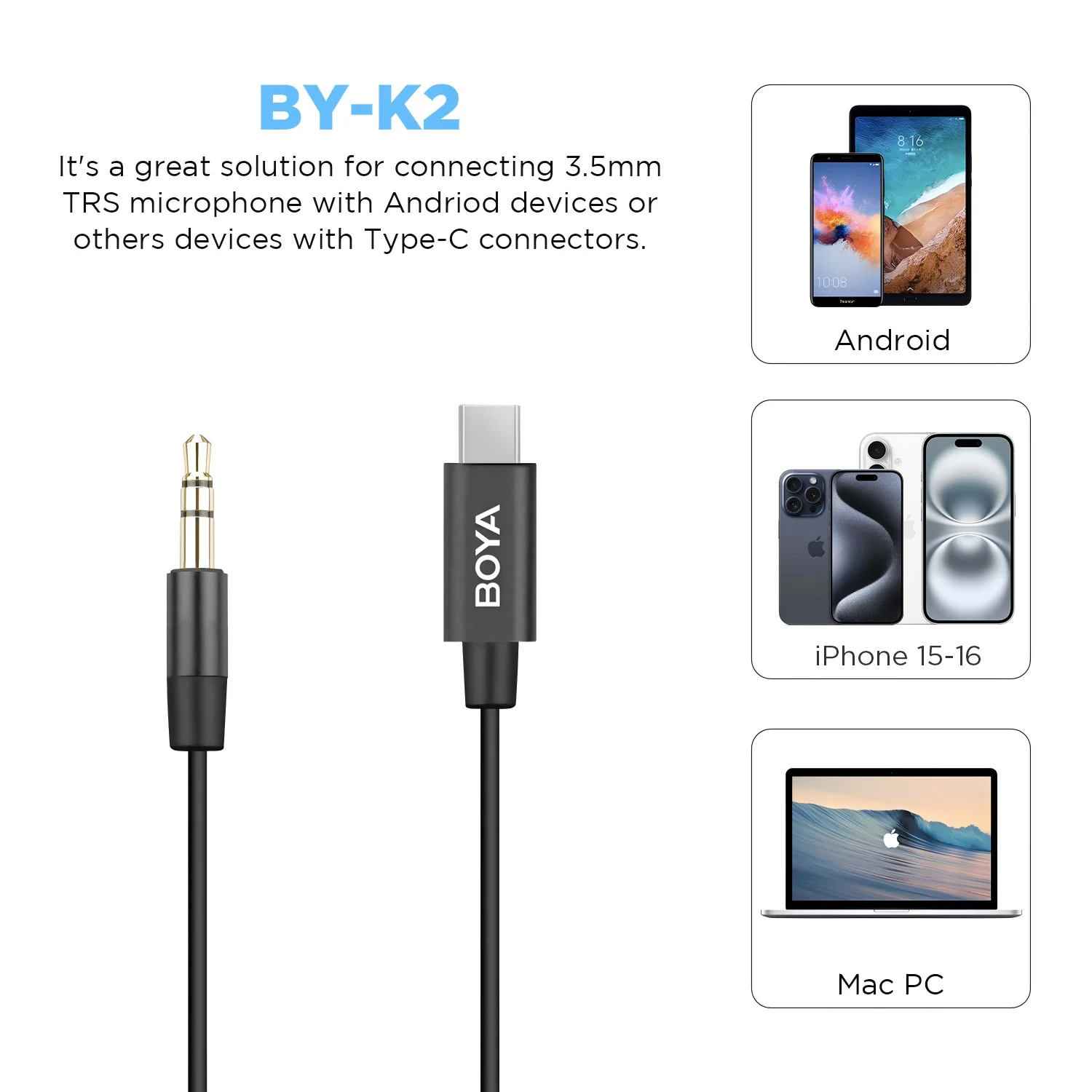 BOYA BY-K1-K9 Cable adaptador de audio de micrófono de extensión profesional para micrófono inalámbrico iPhone Xiaomi DJI OSMO ™   ACCIÓN DSLR