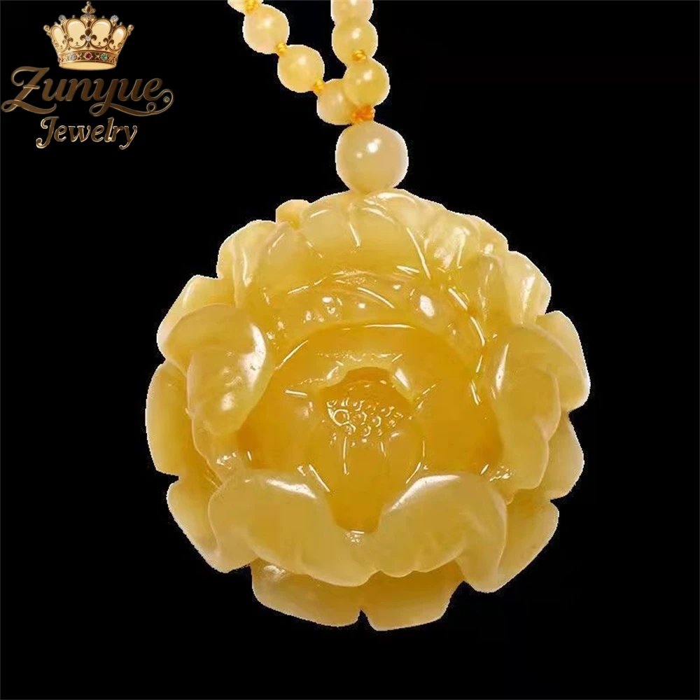 

Высококачественный желтый дракон, нефритовый кулон с цветком пиона, изысканные элегантные подвески, популярные ювелирные изделия роскошного качества, модные ювелирные изделия, подарок