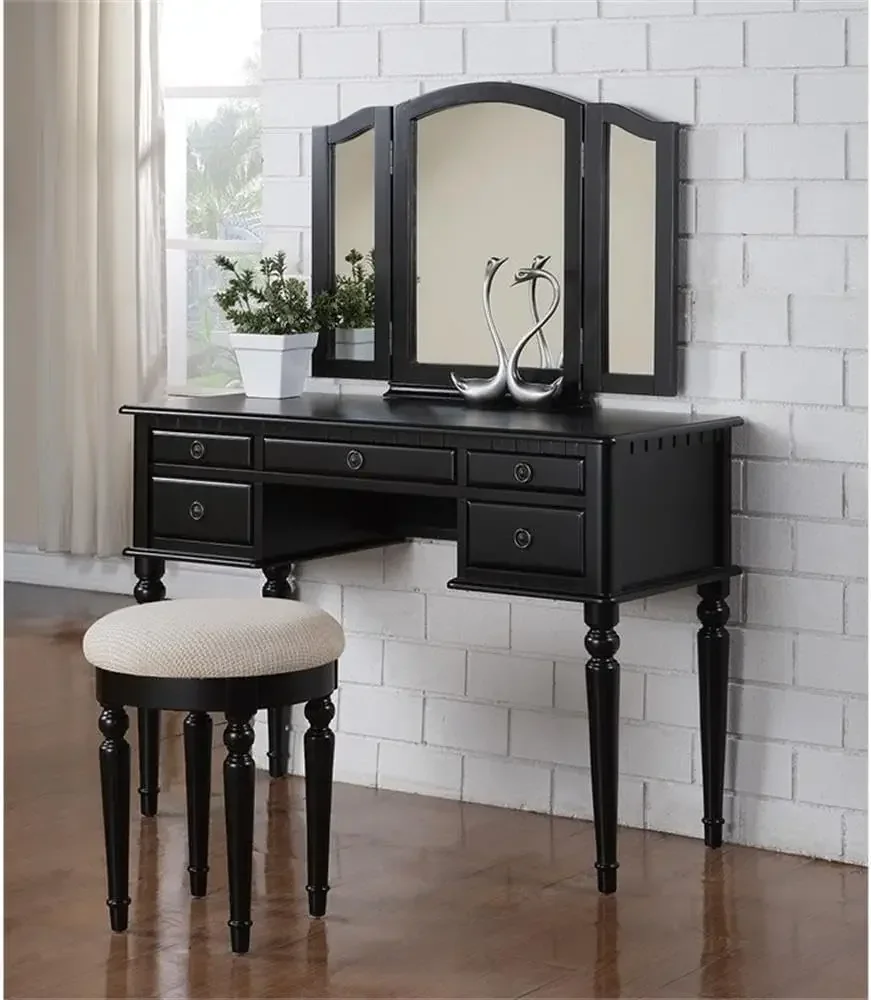 BOBKONA St. Croix Collection Vanity Set with Stool, Black