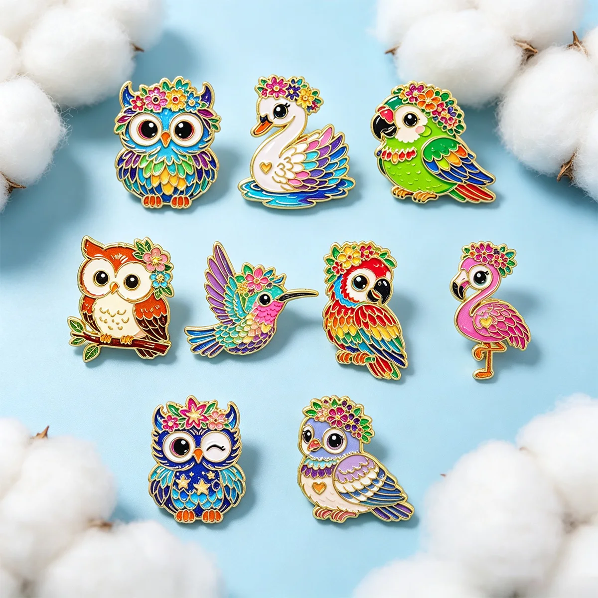 9-teiliges Set niedlicher Eulen-Emaille-Pins, Cartoon-Vogel-Brosche für Mantel, Damenbroschen, Kragen- und Reversnadeln, Metallabzeichen, Schmuckgeschenk – Detail 4