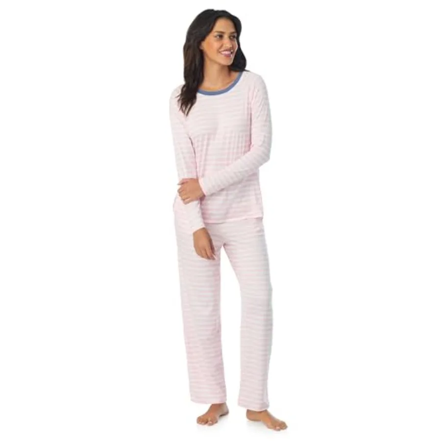 Cuddl Duds Womens Matching 2 Pcs Lightweight Pajama and Lounge Set - Long Sleeve PJ Shirt and Pants - Sleepwear and Loungewear