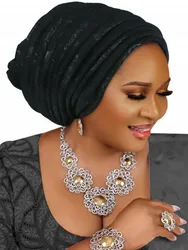 2025 Fashion Women Pleated Turban Cap For Women Auto Gele Headtie Female Head Wraps African Nigeria Wedding Party Headpiece