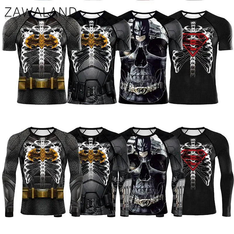 Zawaland T Shirt Man Long Sleeve 3D Printing Skull Skeleton Tee Halloween Cosplay Costume Adult Men Tracksuit Compression Tops