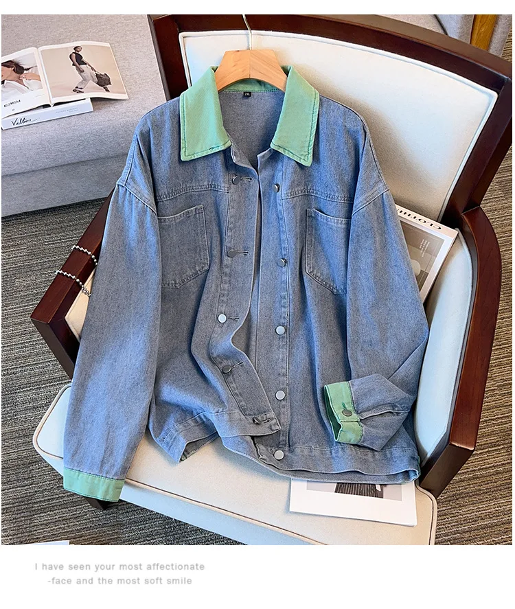 Chaqueta de mujer abrigo vaquero otoño 2025 prendas de vestir exteriores ropa de calle Patchwork bolsillos de un solo pecho cuello vuelto abrigo lavado