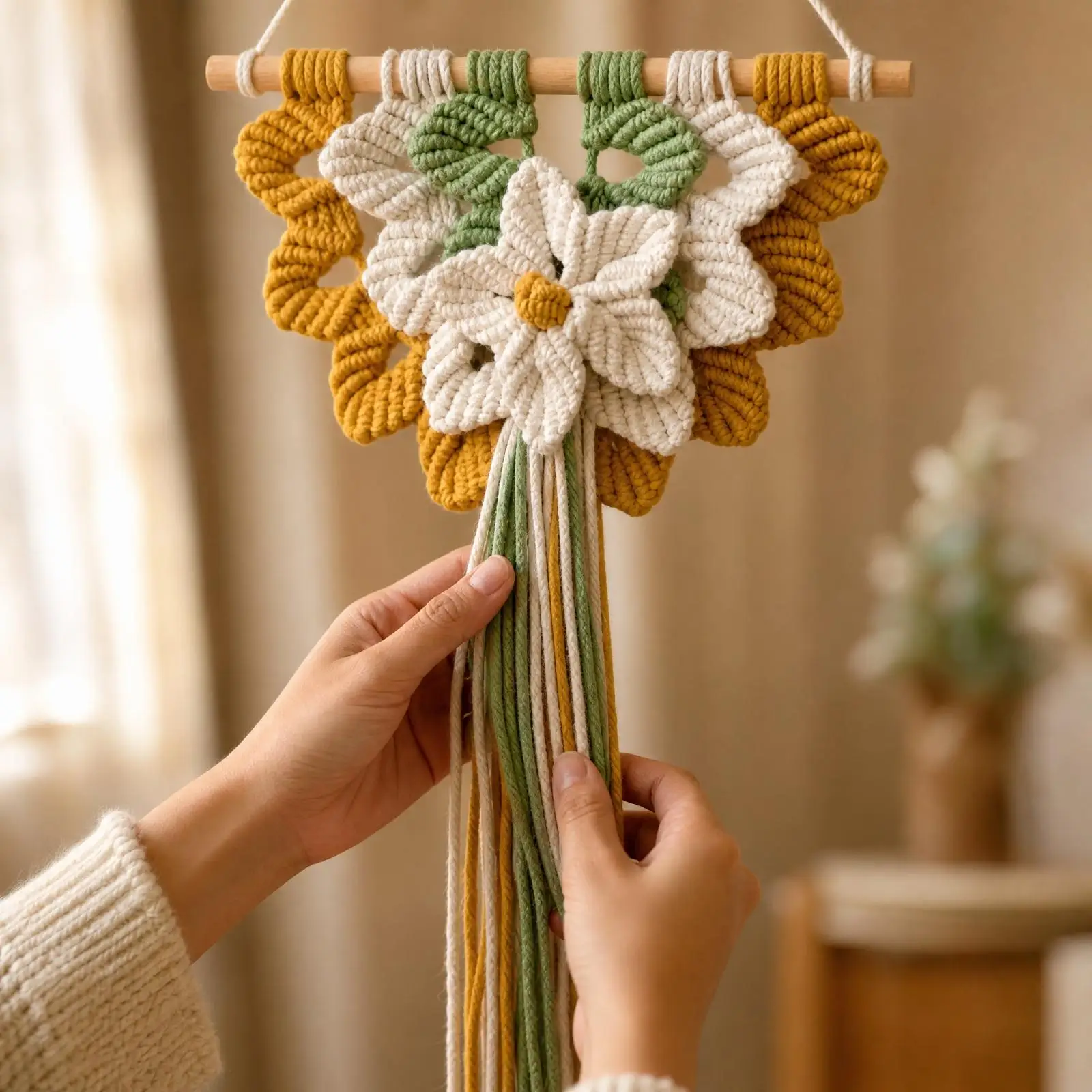 Wall Tapestry Handmade Macrame Wall Hanging Woven Macrame Tapestry for Living Room, Bedroom, Reading Corner