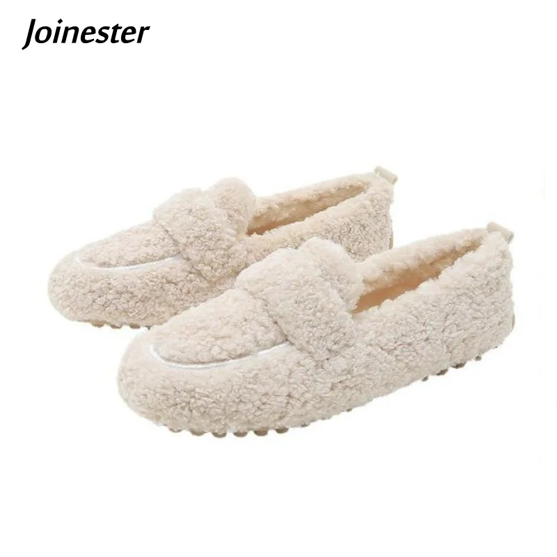 

Женские удобные флисовые лоферы на зиму, однотонные теплые мокасины без шнуровки, женская повседневная прогулочная обувь, модные туфли на плоской подошве
