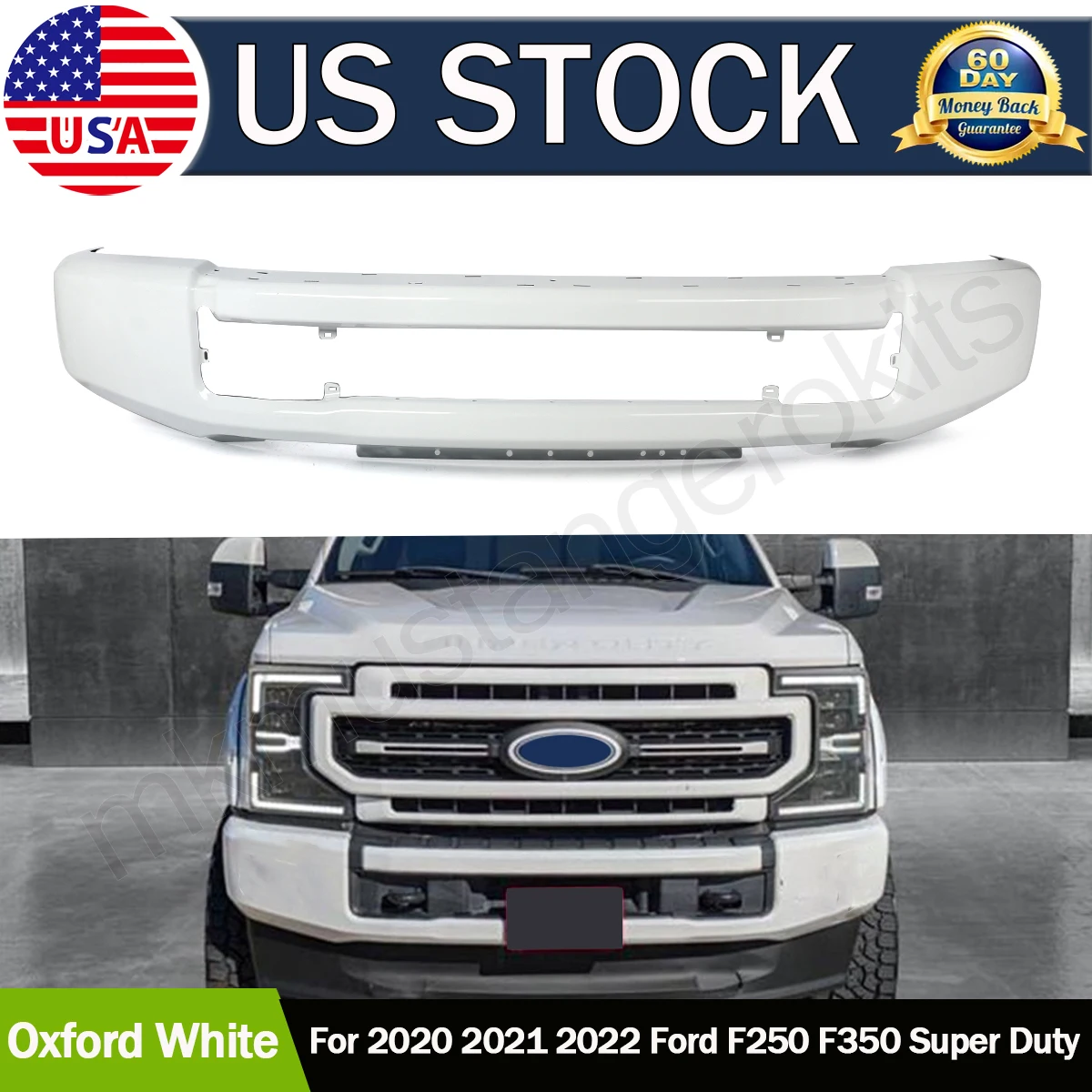 Steel Front Bumper Face Bar W/O Fog Lights Hole For 2020-2022 Ford F-250 F-350 Super Duty Front Bumper Guard Z1/YZ OXFORD WHITE