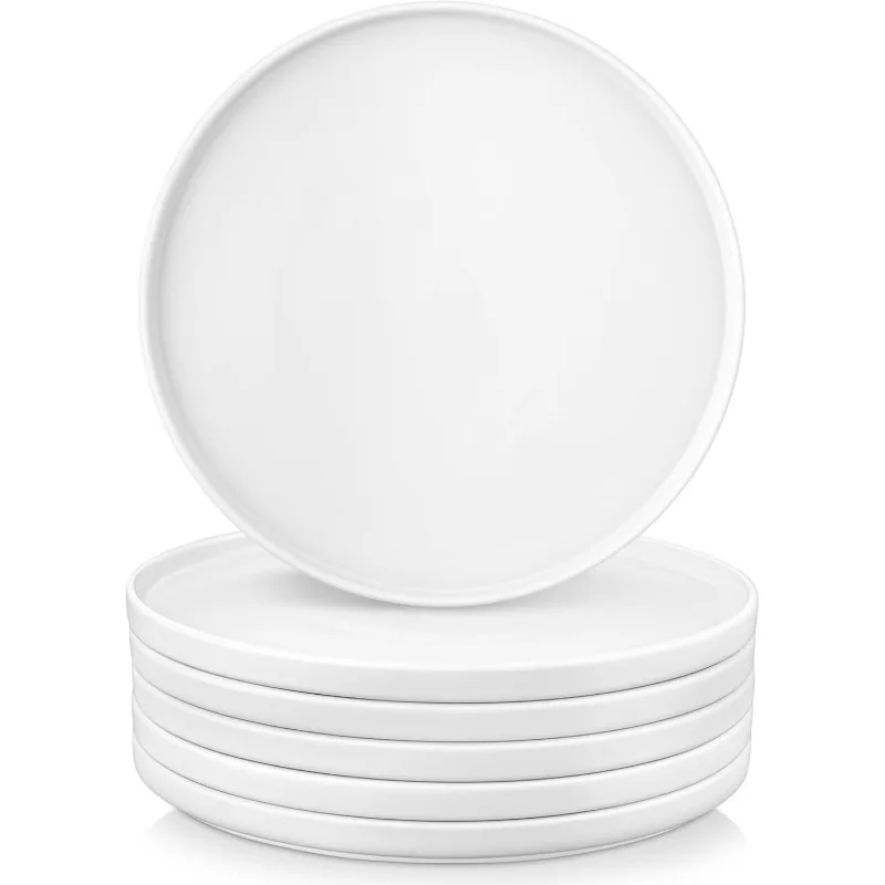 White Ceramic Serving Plate 6, 10.5-inch Large Flat Surface Ceramic Serving Plate Kitchen, Microwave, Oven and Dishwasher Safe