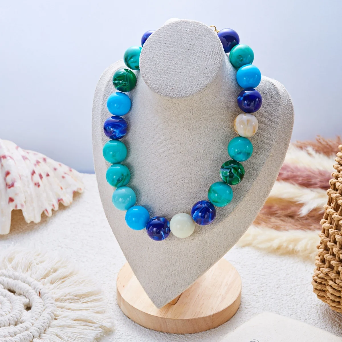 Modische bunte Acryl-Halskette mit großen runden Perlen für Damen und Herren, böhmische blaue braune Harzperlen, Choker, Y2K-Ästhetik-Schmuck – Detail 31