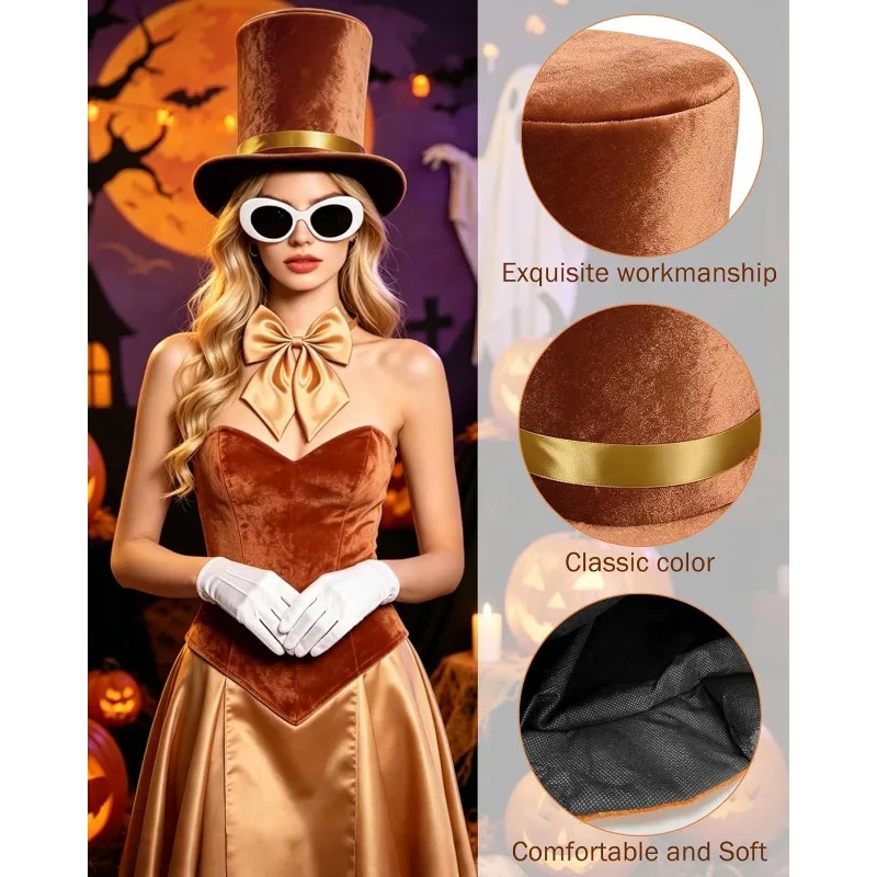 Chocolate Top Hat,Halloween Chocolate Factory Costume Include Velvet Top Hat,Sunglasses,Bowtie Gloves Movie Character Dress Up