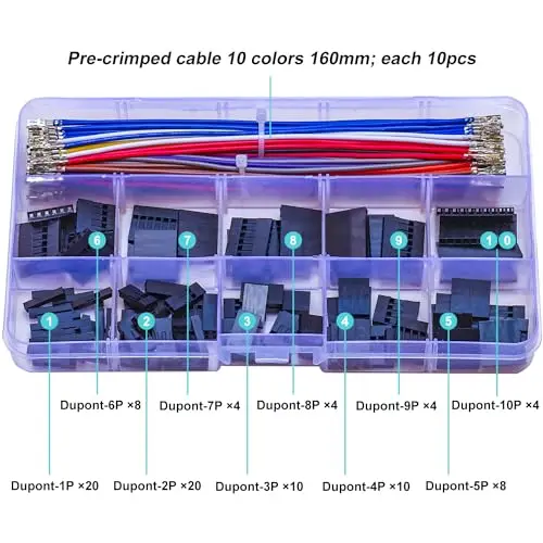 Dupont 암-암 2.54mm, 22AWG 케이블, 단일 행 2.5mm 피치, 1, 2, 3, 4, 5, 6, 7, 8, 9, 10 핀 하우징 (DU-FF-1-10P)