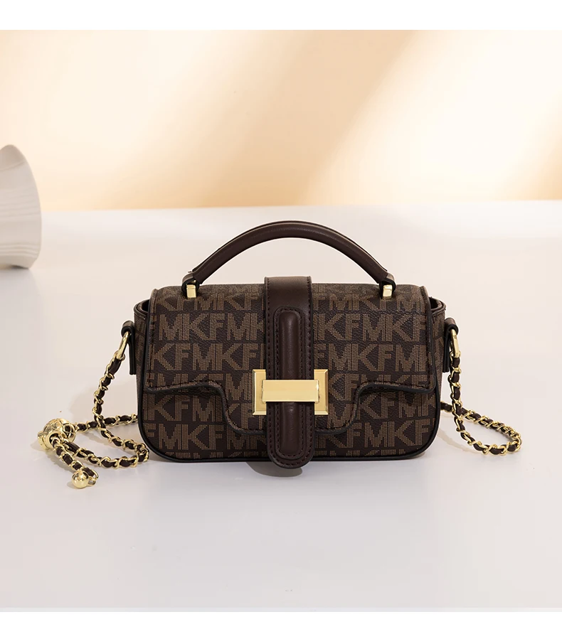 Vintage Monogram Flap Bag Luxury Texture Interwoven Chain Strap Elegant Commute H-Logo Lock Decor Shoulder Crossbody Purse