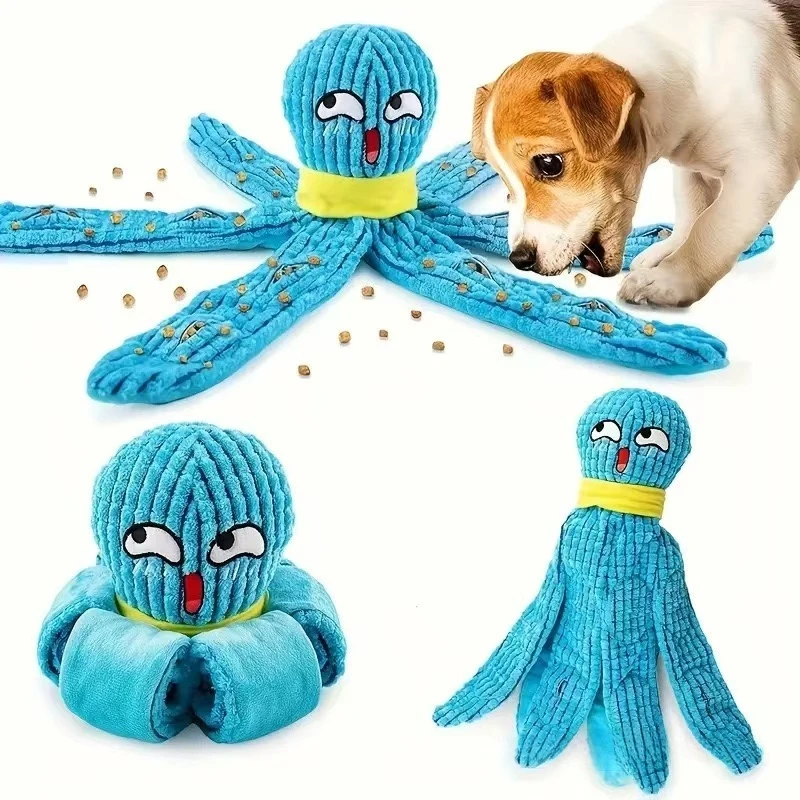 

1pc Interactive Octopus Plush Toy for Dogs - Teeth Grinding and Squeaky Chewing Toy for Pet Dental Health