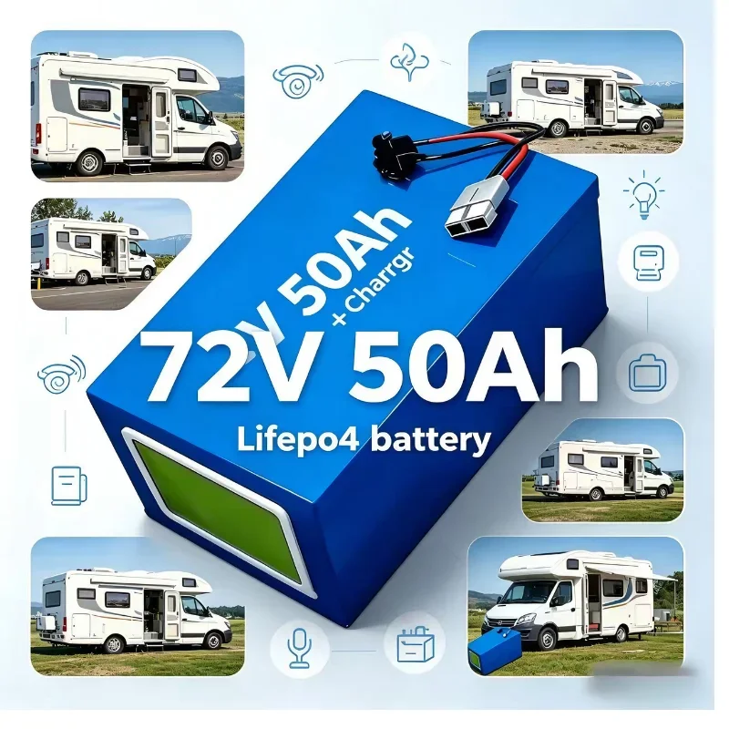 72V 50Ah LiFePO4 Battery Pack with Bluetooth BMS, 10A Fast Charger, 5000W-10000W High Power Output, Perfect for E-Bike, E-Scoote