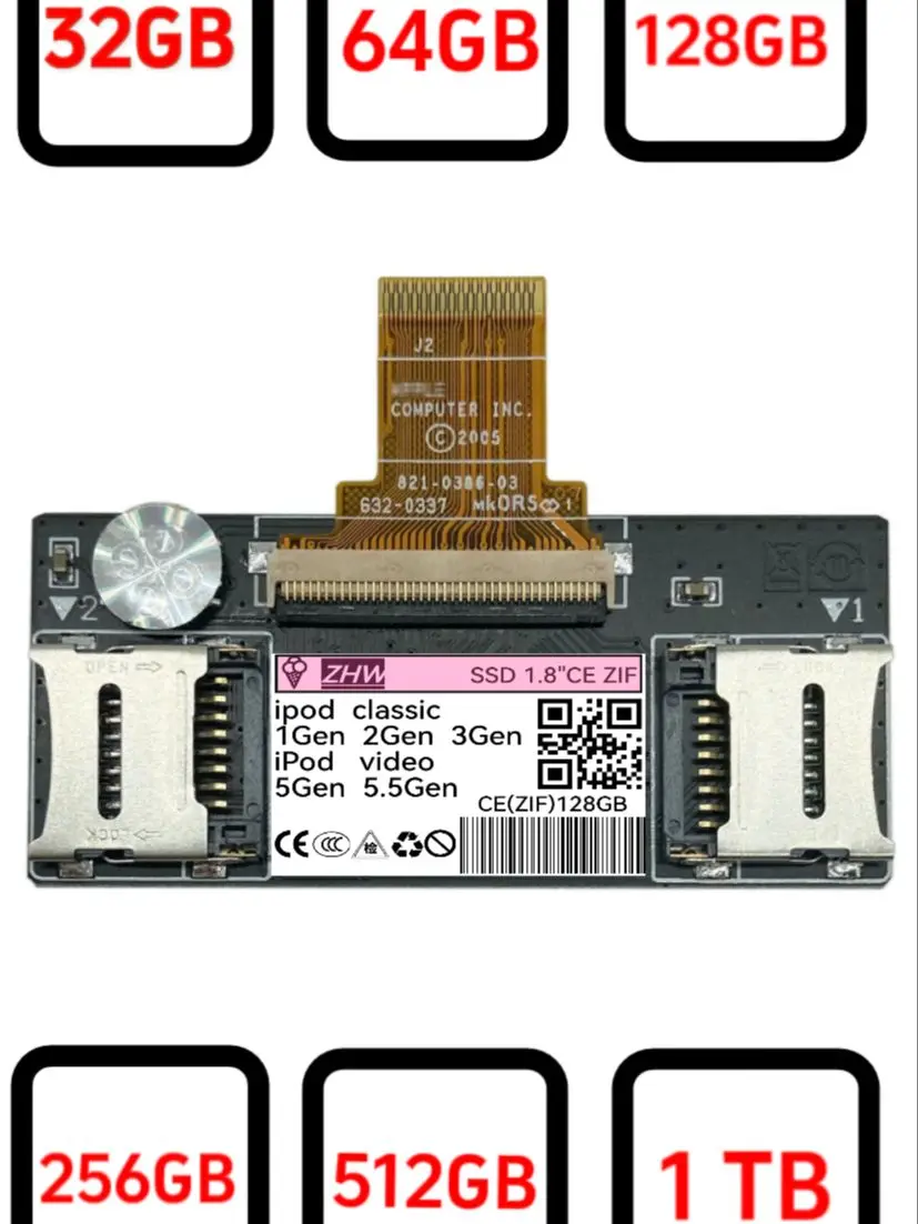 Адаптер CD-TF для безграниченного расширения видео iPod Classic iPod вместо SSD 16 ГБ-1 ТБ с позолоченным разъемом Zif
