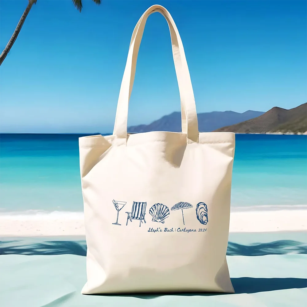 

Custom Coastal Doodle Hand Drawn Tote Bag Brides Last Toast on the Coast Destination Wedding Welcome Tote Coastal Bachelorette