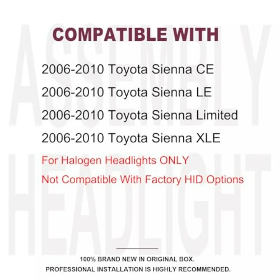 2 قطعة مجموعة مصابيح الهالوجين ل تجميل 2006 2007 2008 2009 2010 تويوتا سيينا CE LE XLE المحدودة استبدال كشافات Passe