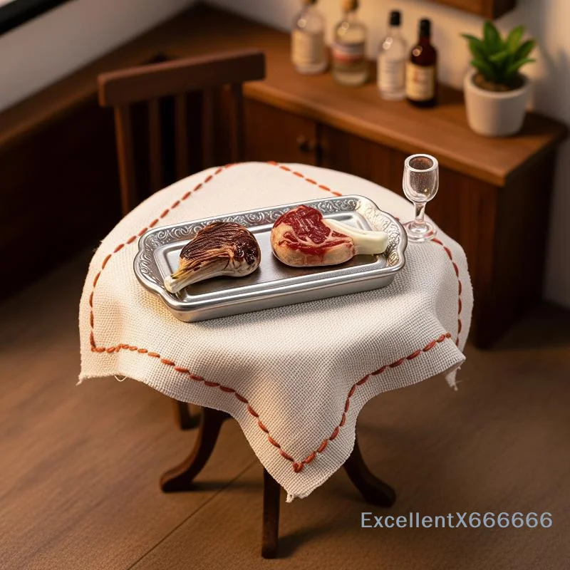 10pcs Miniature Simulated Steak Set Vintage Silver Serving Trays Perfect For Dollhouse Kitchen Diorama Craft Projects