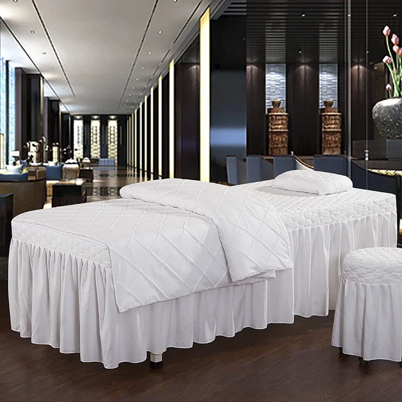 Beauty Bedcover Diamond Plaid 4pcs Beauty Salon Bedding Set Solid Massage Spa Thick Bed Linens Sheets Duvet Cover Set