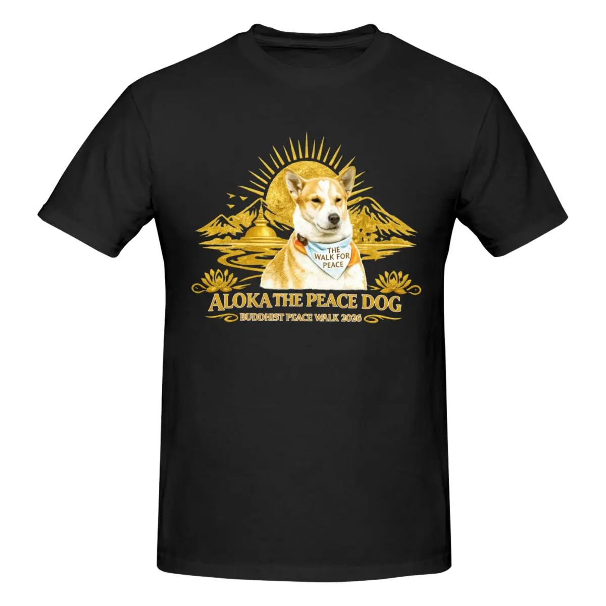 Camiseta de algodón con cuello redondo para hombre, camiseta de moda con estampado de Aloka Walk For Peace Monks With Aloka Dog, ropa de calle