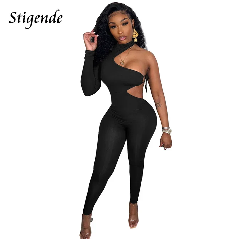 Stigende-mono Sexy de tubo con un hombro recortado para mujer, mono Irregular ajustado con cordones, ropa para discoteca