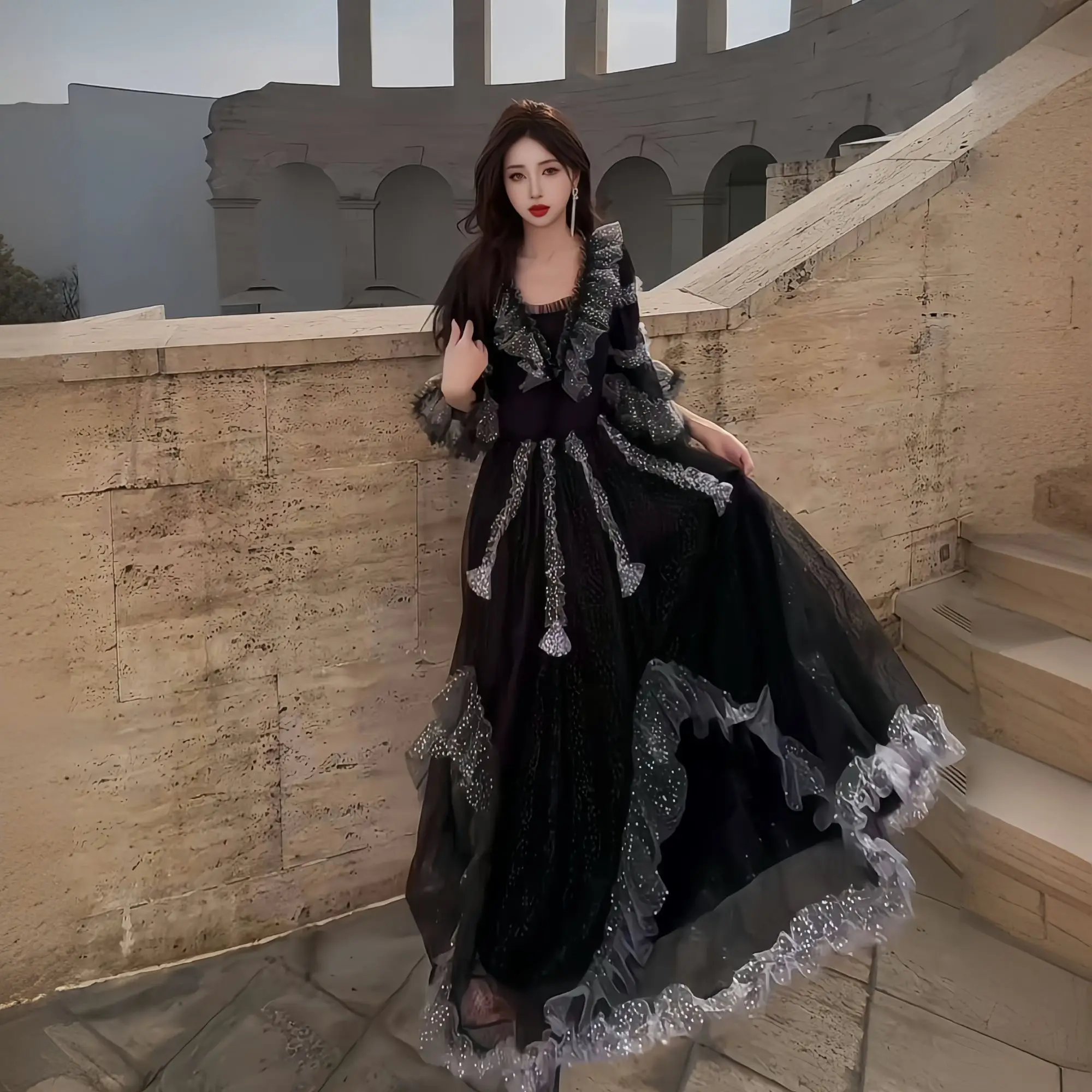 Vestido feminino estilo luxuoso acessível, longo, temperamento francês e elegante