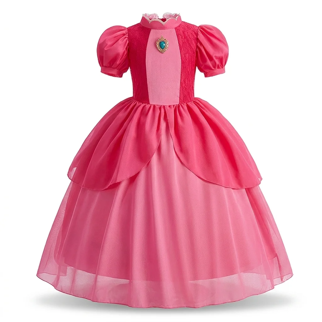 Girls Princess Dress Cosplay Costume Kids Halloween Fancy Dress Up Snow Queen Yellow Beauty Pink Purple Gown Party Clothes view 4
