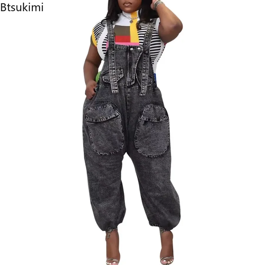 New 2024 Women\'s Casual Jeans Jumpsuits Office Lady Solid Spaghetti Strap Sleeveless Joker Women Denim Cross Jumpsuit Overalls