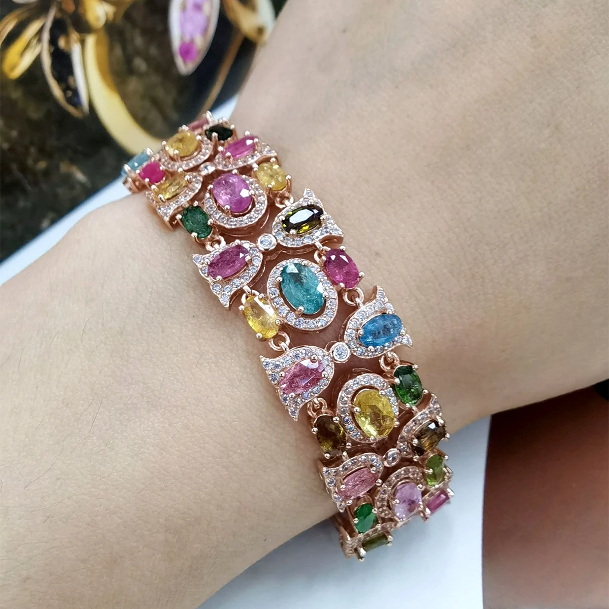 S925 Silver Plated Rose Gold Inlaid Tourmaline Bracelet Colorful Personalized Luxury Niche Jewelry Free Shipping