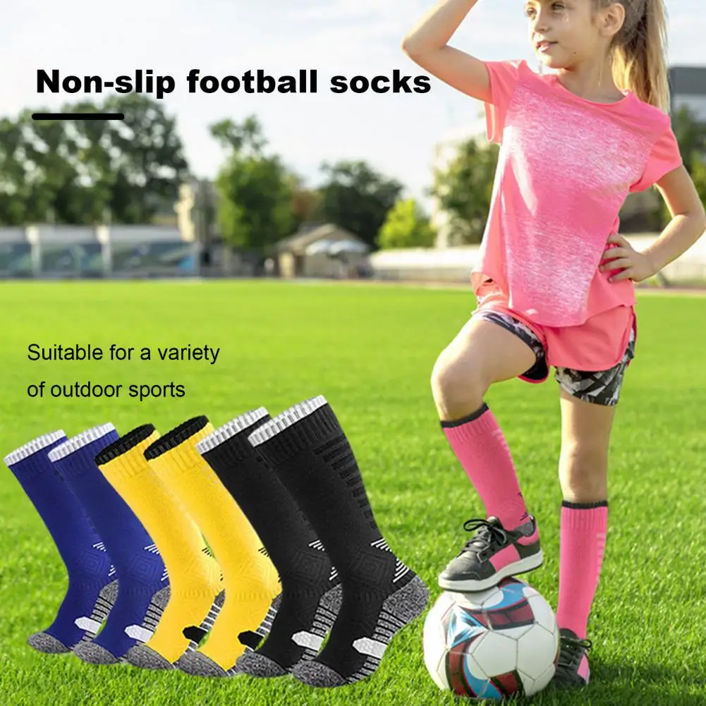 

Threaded Cuff Socks Kids Soccer Compression Socks with Anti-slip Bottom Moisture Wicking Technology Long Tube for Sports