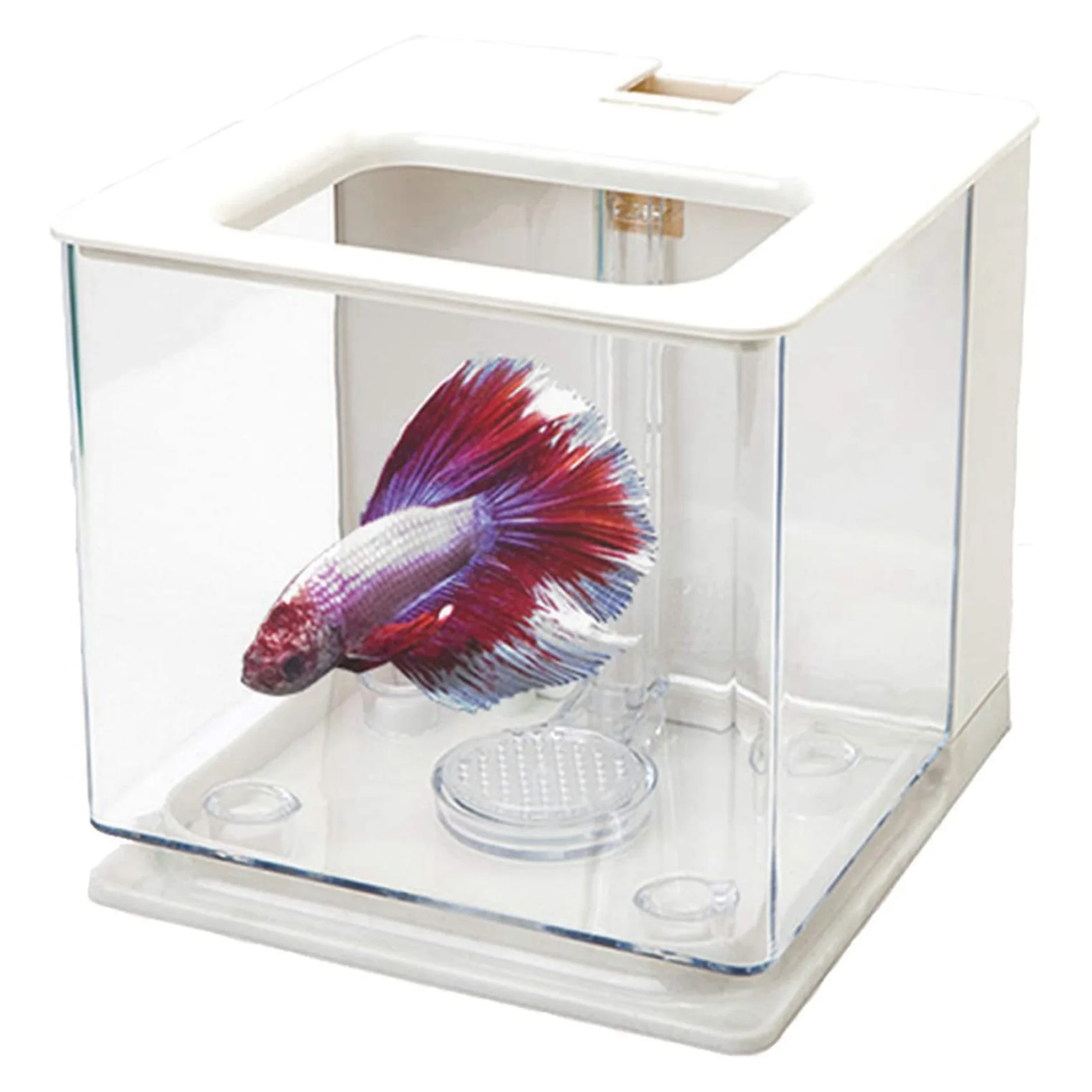 AFOURT-2X Betta-Fischbecken Aquarium, einfach zu wechselndes Wasser, selbstreinigendes kleines Fischbecken aus Acryl-Kunststoff (weiß) – Detail 5