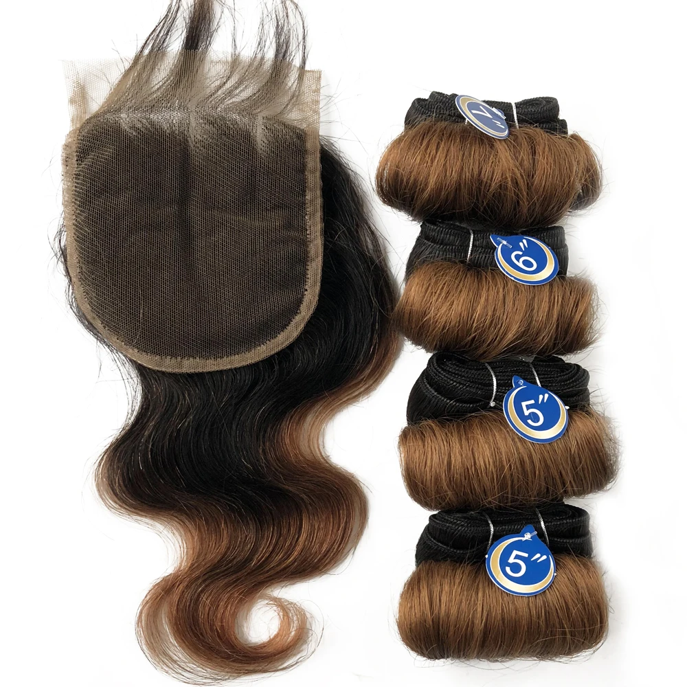 Loose Wave Bundles With Closure Short Human Hair Extension Indian Hair 4 Bundles With Closure 4*4 Lace Closure For Women