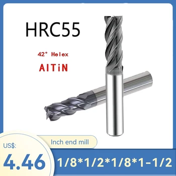 Fresa in pollici in acciaio al carburo di tungsteno 1/16 1/32 1/8 3/16 1/4 5/16 3/8 1/2 HRC60 4 flauto CNC fresa professionale originale