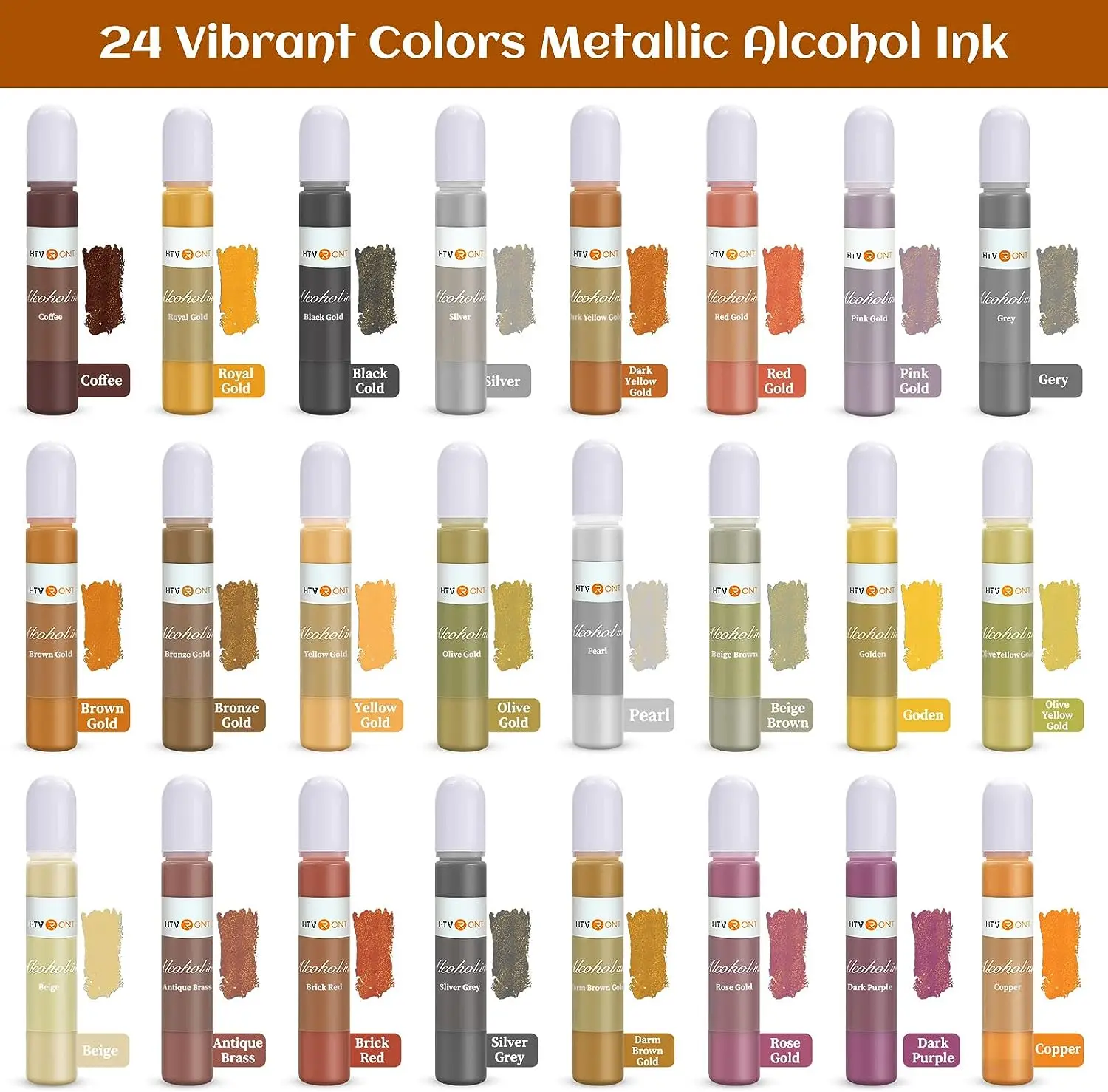 Htvront 24 farben 10ml metallic alkohol tinten set harz pigment kit flüssiges harz farbstoff farbstoff tinten diffusion uv epoxidharz herstellung