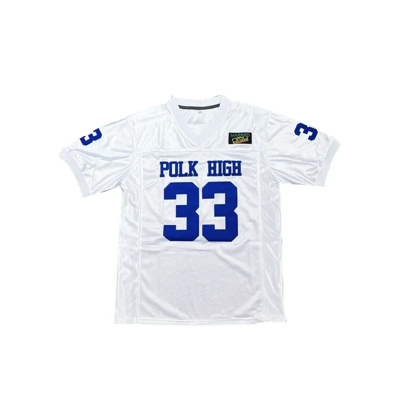 Camiseta Deportiva Retro de Fútbol Americano Bordada para Hombre y Mujer, Polk High 33, para Parejas con Hijos, Blanca y Azul