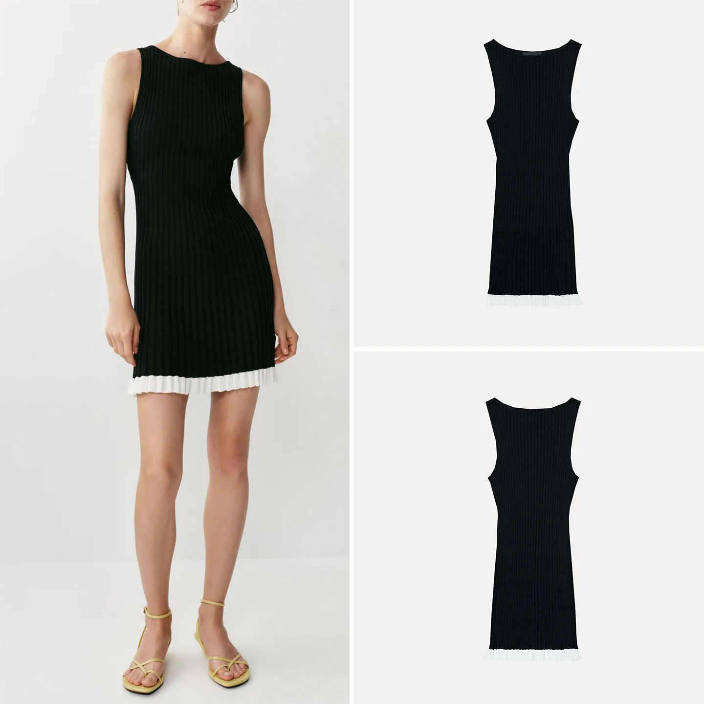 Summer Casual Style Women's Short Knitted Dress Sleeveless Ribbed One-Shoulder Dress ZADATA Brand Straight Cut Body Shape