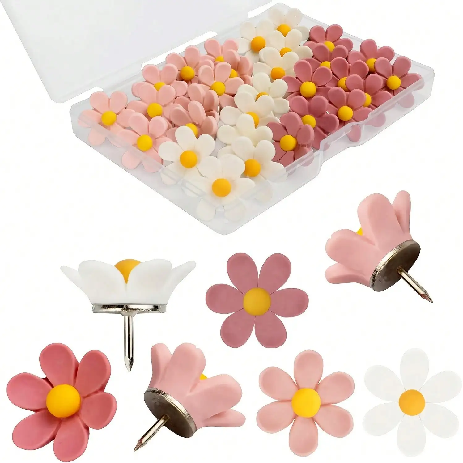 

12pcs Acrylic Flower Push Pins, Colorful Thumbtacks for Photo Wall, Cork Board & Office