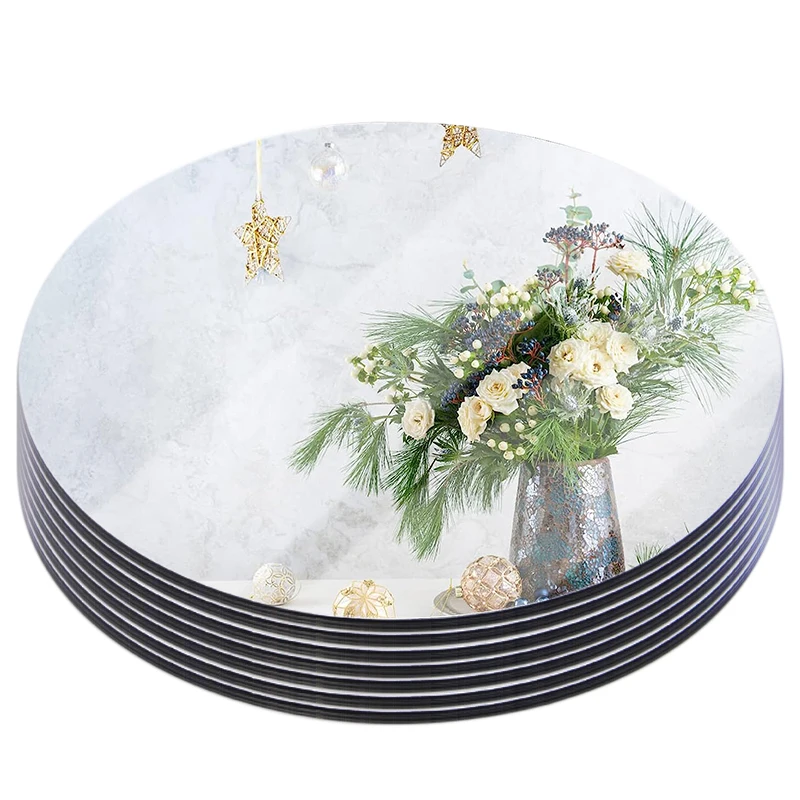 20cm Round Mirror Glass Tray  Acrylic Mirror Glass Photographic Background Tray Wedding Table Centerpiece Candle Plate Decor