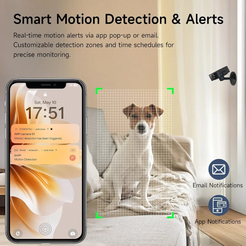 New Indoor 4K Security Mini Camera Night Vision 4H Battery Life Motion Detection Alerts SD/Cloud Storage Phone App Control