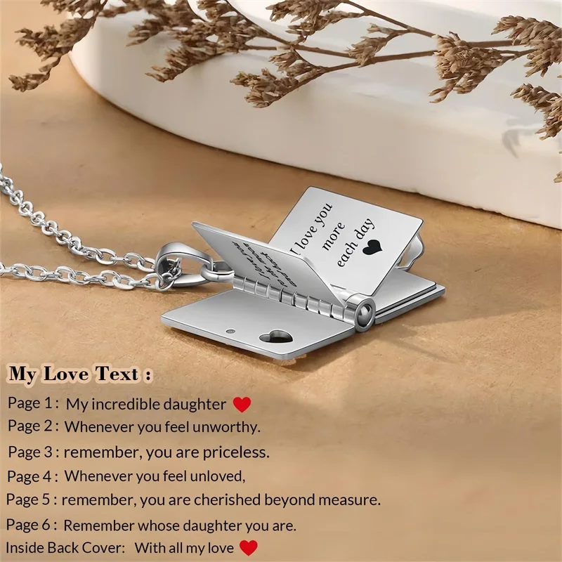 Custom Book Engraved Name and Messages Necklace Personalized Mini Book Locket Necklace Openable Multi Layer Memory Necklaces
