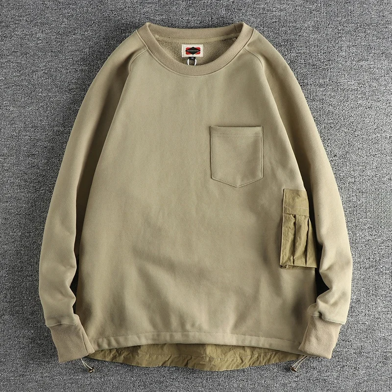 

Thickened Fleece Lined Long Sleeve round Neck Sweatshirt Men's Winter Warm Comfortable Casual Retro Patchwork Hoodie