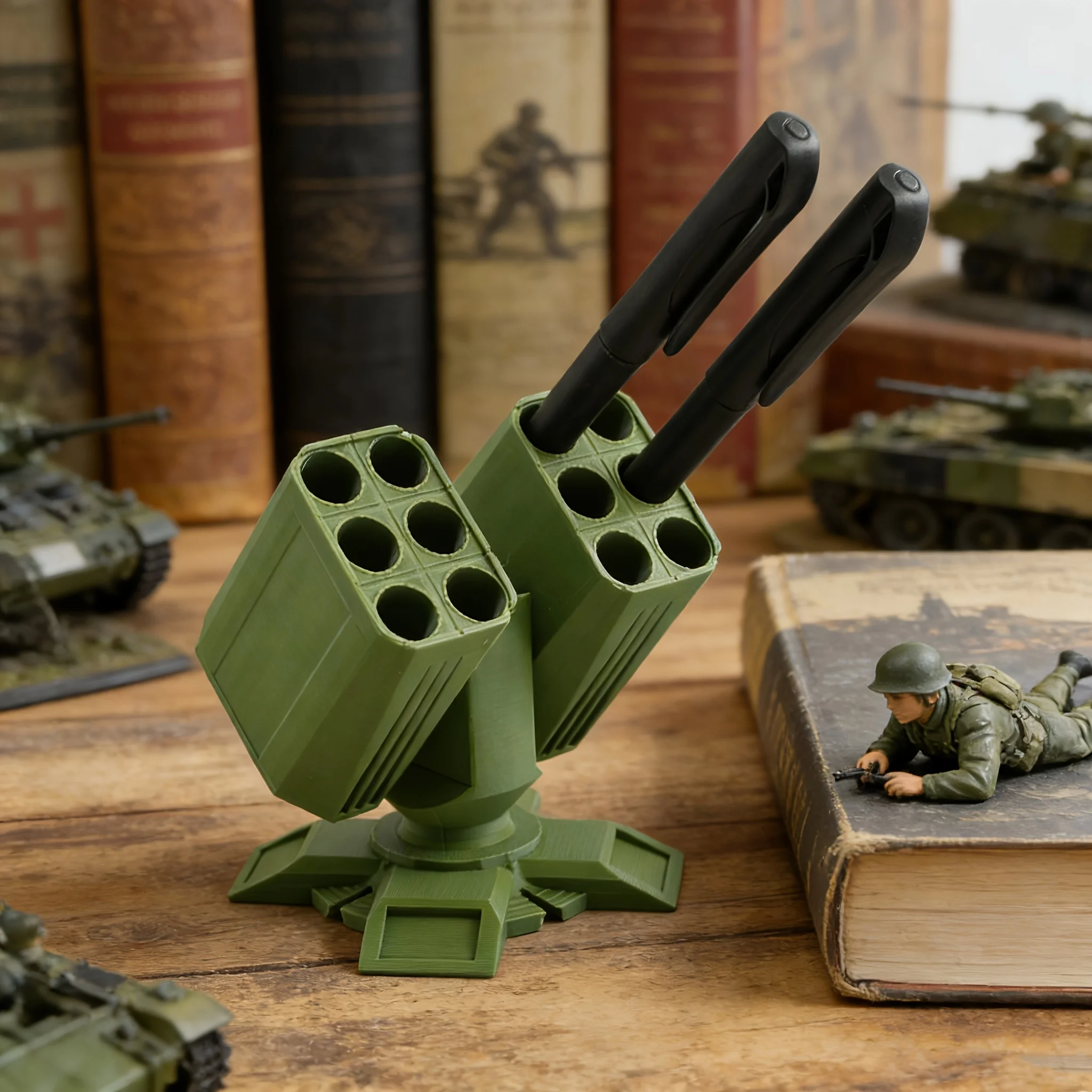 3D Printed Missile Shaped Pen Holder Creative Anti-aircraft Missile Launcher Pen Stand Desktop Organizer Home Office Decoration