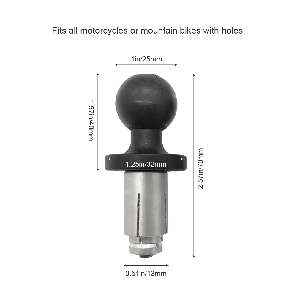 Motorcycle Mount Black Fork Stem Aluminum Alloy Base with 1 inch Ball Head for Motorcycle Fork Stem Hole 13mm -20mm in Diameter