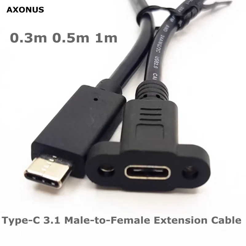 

0.5m USB C Type-C 3.1 Male-to-Female Extension Cable, With Panel Mounting Screw Hole Spacing 17 mm, For Mechanical Installation