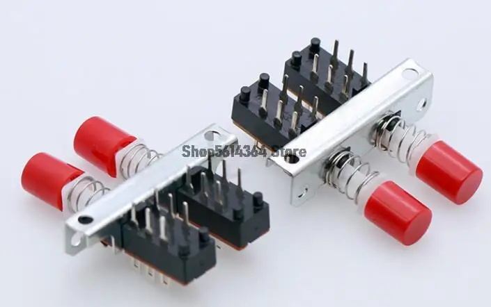 2pcs Interlock Push Button Switch Piano Type DPDT 6 Pins 2 Rows PBS-22H18-15-2