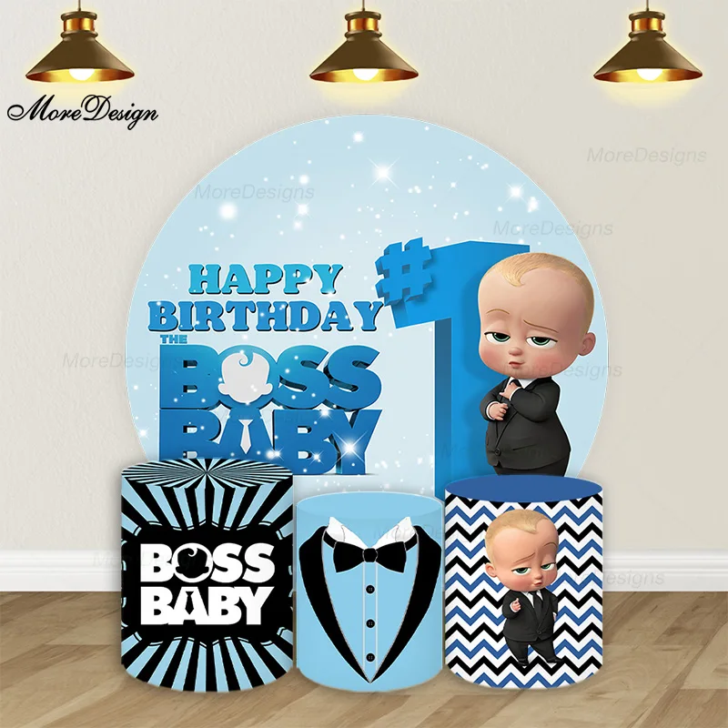 

Custom The Boss Baby Round Backdrop Covers Boys Cylinder Cover Birthday Party Vinyl Polyester Background Photography Backdrop