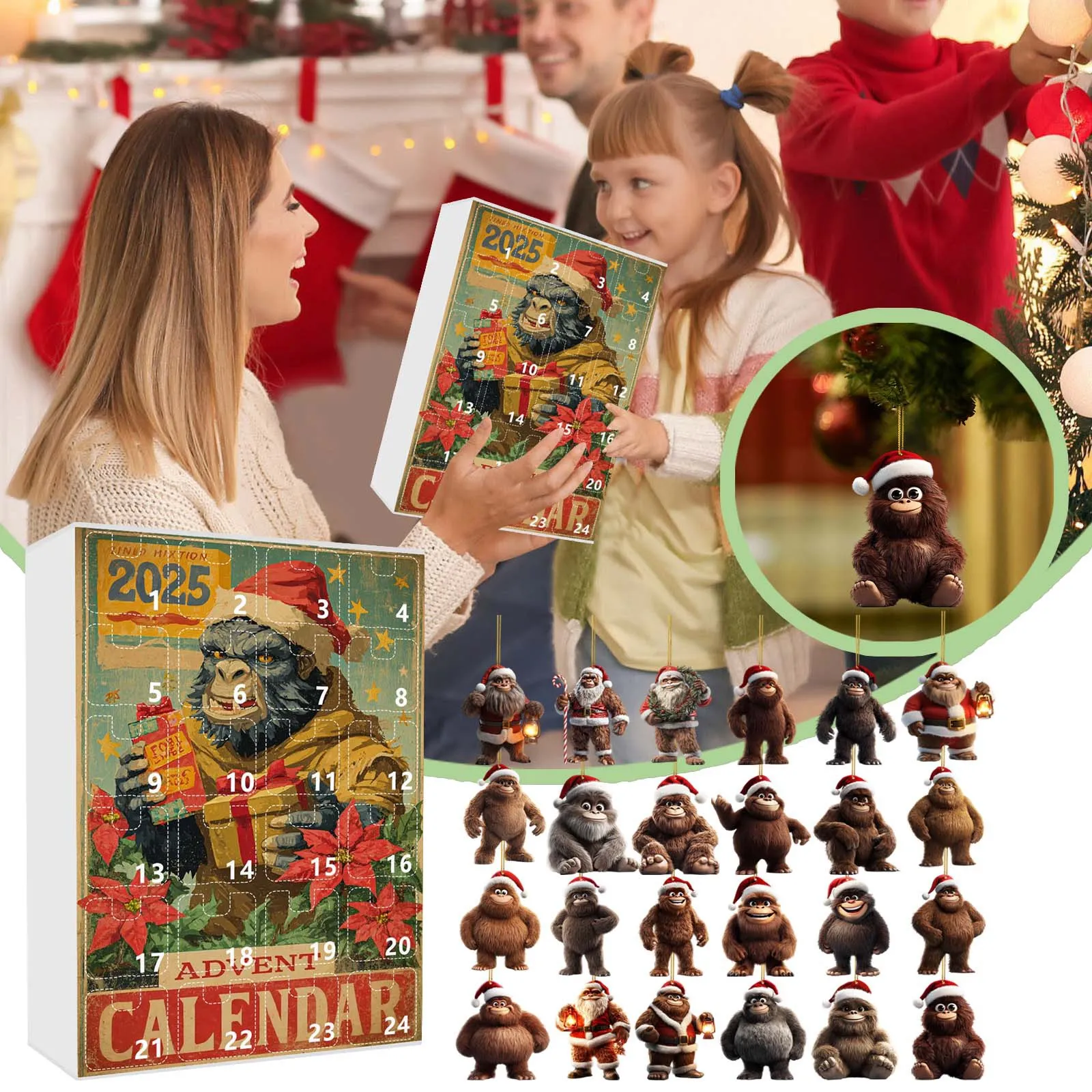 ألعاب أطفال 2025 مجموعة العد التنازلي لعيد الميلاد لقرود شجرة عيد الميلاد زينة معلقة مخلوق غامض 24 يومًا ألعاب عصرية #4