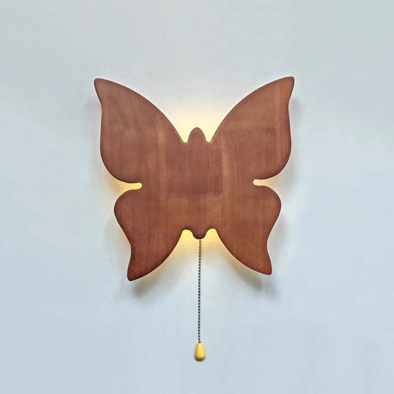 

Retro Butterfly Wall Lamps With Pull Cord Switch Cloud Balloon Moon Wooden Wall Sconces Battery Charge Wireless Wall Light